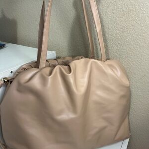 Victoria’s Secret Beige Ruched Tote Bag Faux Leather Shoulder Bag